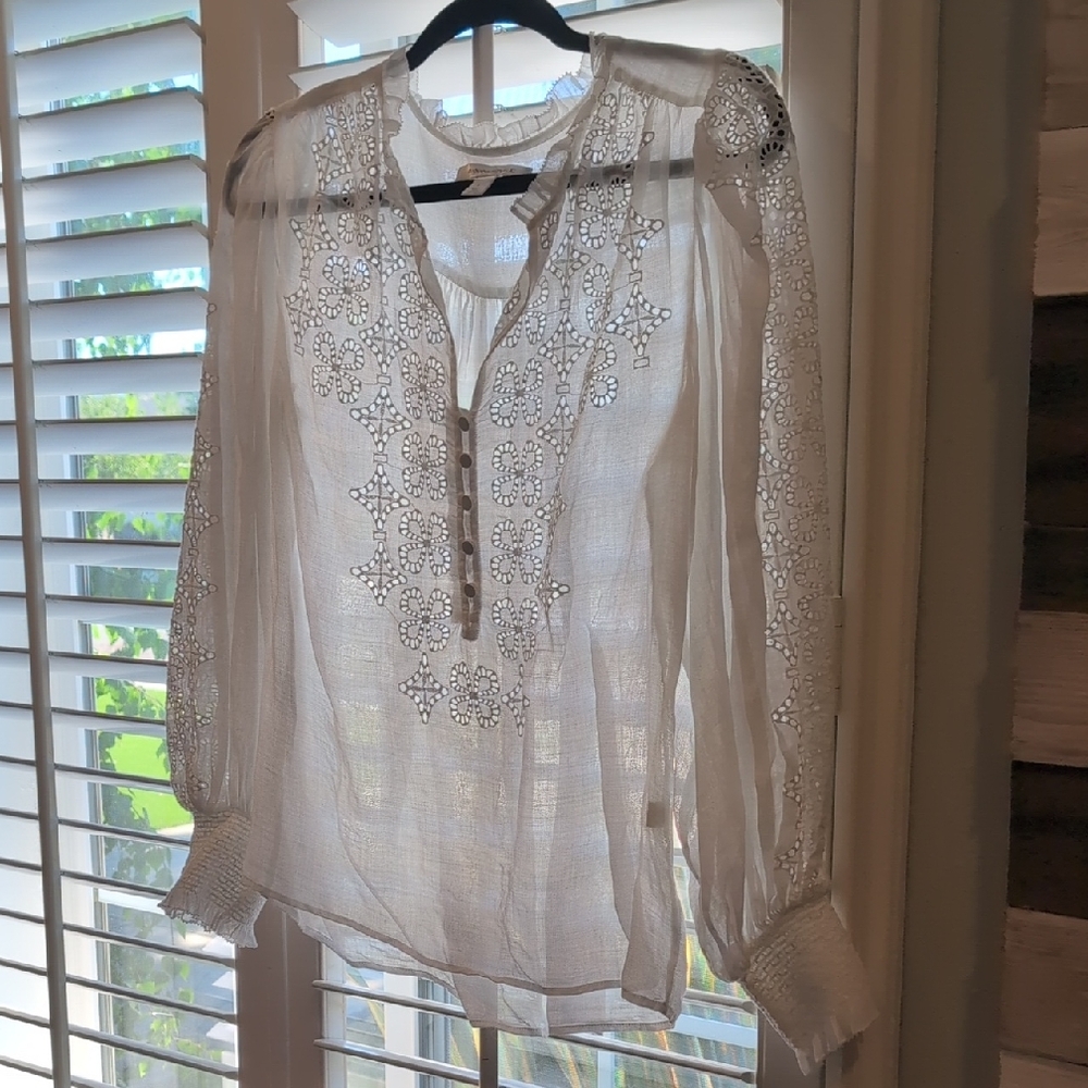 Banana Republic White Relaxed Embellished Blouse